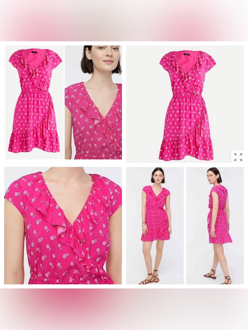 J. Crew Hot Pink Floral Ruffle Wrap Dress